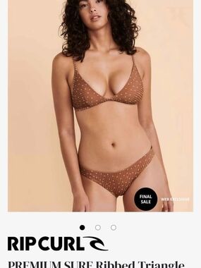 Rip Curl Brown Ribbed Triangle Bikini Set with Dotted Accents